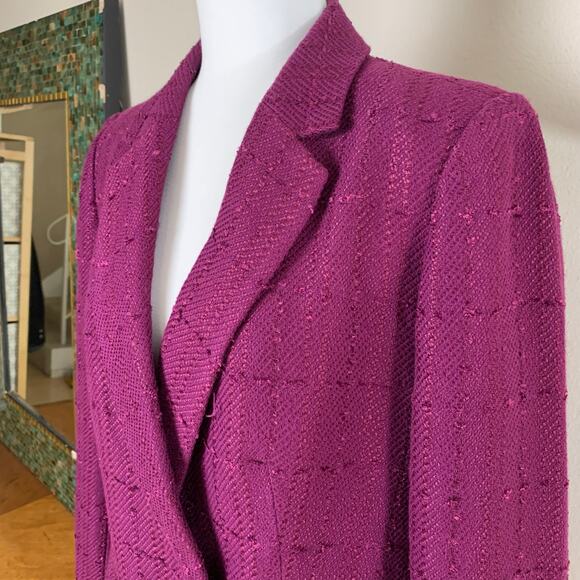 Ann Taylor Size 12 Tweed Double Breasted Blazer Jacket Coat Raspberry Plum Warm - Picture 3 of 11